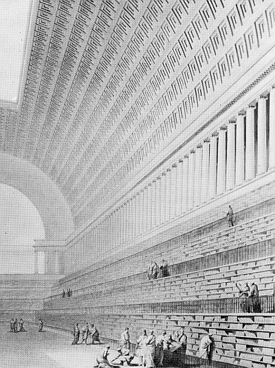 Der Entwurf der Nationalbibliothek in Paris von Boullee wird im Trimester 8 der Winckelmann Akademie fuer Kunstgeschichte Muenchen besprochen.